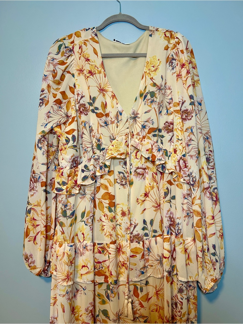 ARULA Cream Maxi Dress with Mustard, Dusty Rose and Sage Floral Print 3X - Picture 4 of 6